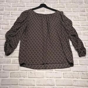 Max Studio Blouse 3/4 Sleeve Women's L Boho Brown Puffed Sleeve Shirt